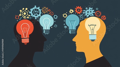 Flat vector of marketing teams practicing conflict mitigation during creative brainstorming sessions balance diverse ideas and strategies