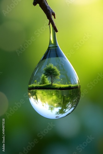 Water drop photography with tree reflection nature macro photography art