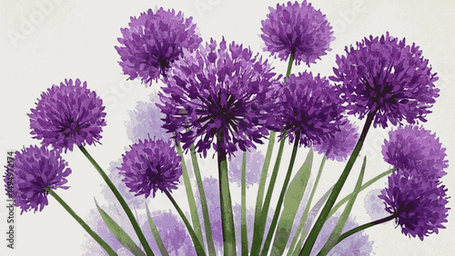 Vibrant Allium Petals in Delicate Strokes Vibrant Purple Allium Flowers isolated watercolor vector illustration svg