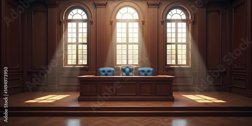 Courtroom judge bench justice system law legal proceeding trial room interior