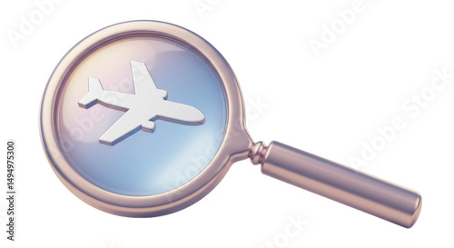 Isolated Magnifying Glass Displaying a Plane Symbol