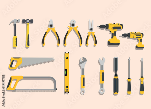 Tools illustration DIY Construction Equipment, hand tool and hardware instruments set vector illustration
