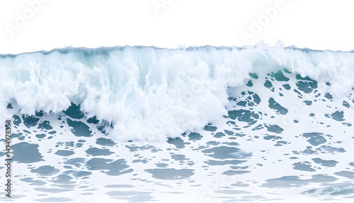 Majestic crashing ocean waves with frothy white crests on a pristine white background. Horizontal banner layout.. isolated with white highlights