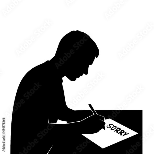 Apology letter writing man silhouette sorry message forgiveness reconciliation regret expression