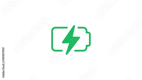 Battery charging in Green thunder icon moving in WHITE bg