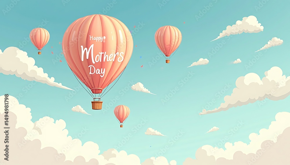 Fototapeta premium Hot Air Balloons Floating in Sky with Clouds