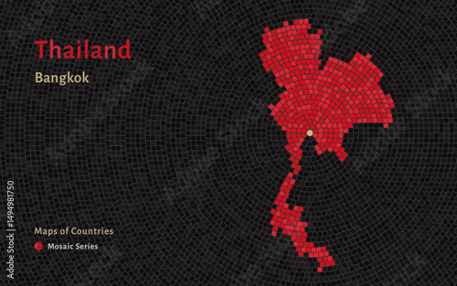 Abstract Vector Thailand Map in Mosaic Style with Capital Bangkok in the center 
