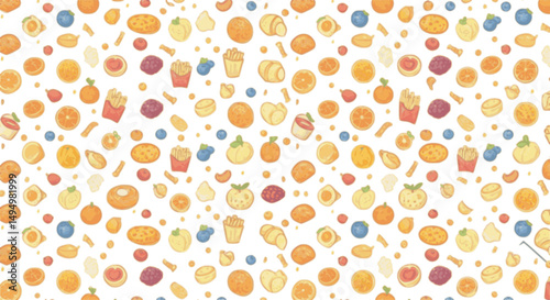 Seamless food pattern made from small illustrations.
