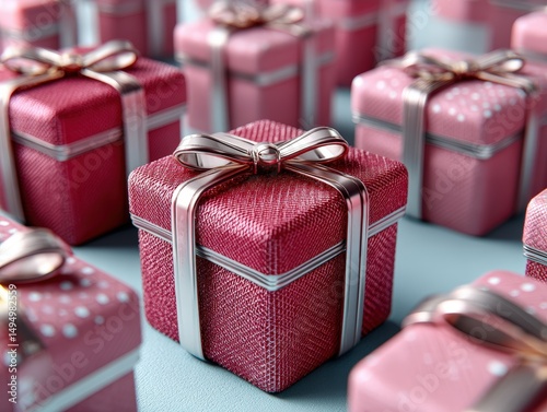 Multiple pink gift boxes ar...