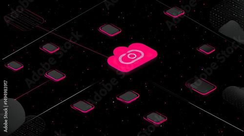 Futuristic AI chip in a cloud network symbolizing decentralized computing