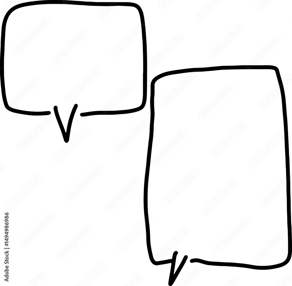 Obraz premium two talk dialogue speech bubbles drawn with thick black curved lines, scribbles, hand drawn