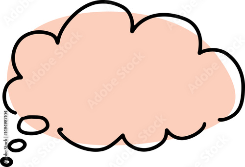 one comic thought cloud drawn with black scribbles and crooked contours by hand with a soft pink fill of a round shape