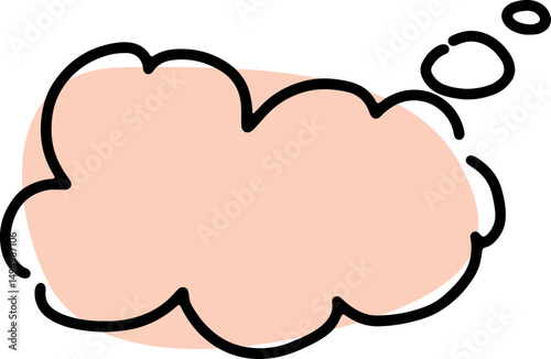 thought form cloud drawn with black scribbles and crooked contours by hand with a soft pink fill of a round shape