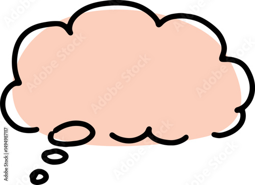 empty thought cloud drawn with black scribbles and crooked contours by hand with a soft pink fill of a round shape