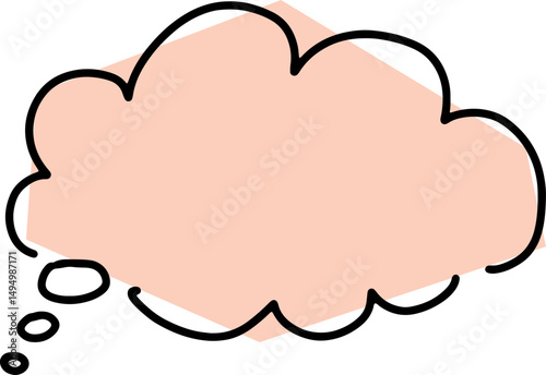 one comic thought cloud drawn with black scribbles and crooked contours by hand with a soft pink polygonal fill