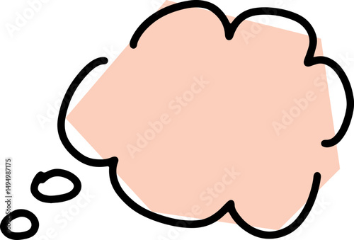 one empty cloud of thoughts drawn with black scribbles and crooked contours by hand with a soft pink polygonal fill