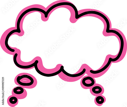 general thought cloud drawn with black scribbles and crooked contours by hand with bright thick pink outlines
