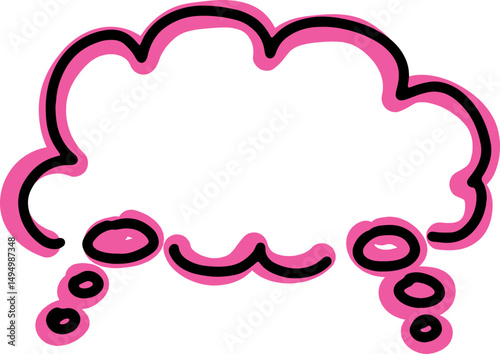 thoughts cloud brainstorming drawn with black scribbles and crooked contours by hand with bright thick pink outlines
