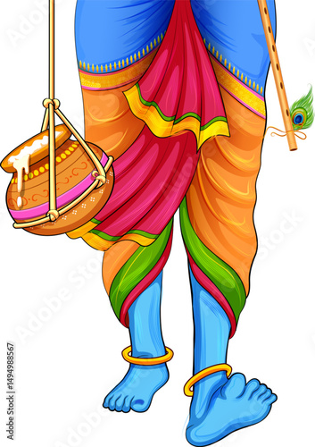 Lord Krishna in the religious festival background of India for Shri Krishna Janmashtami celebration