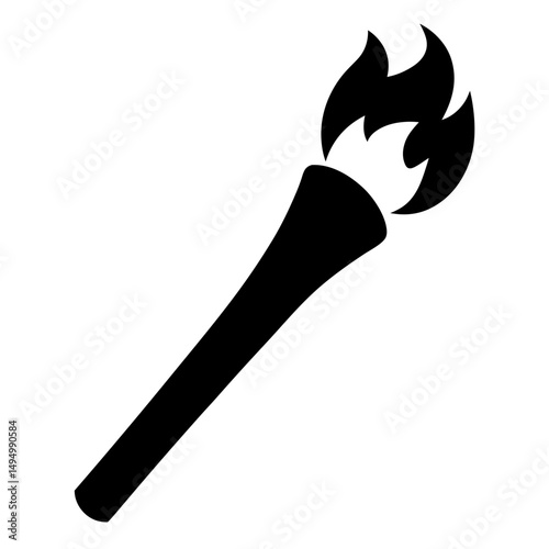 Simple graphic illustration of a black torch with a bright flame, isolated