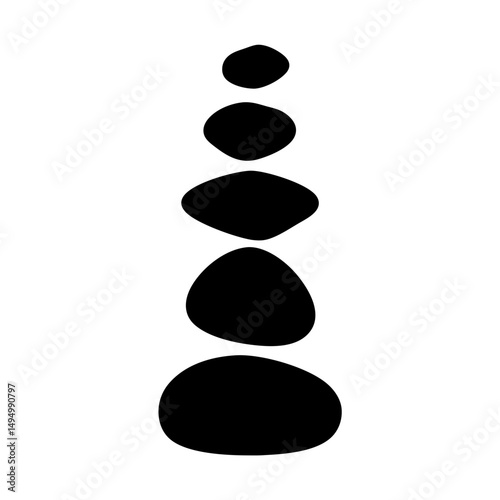 Minimalist image of a simple black stones stack on white background