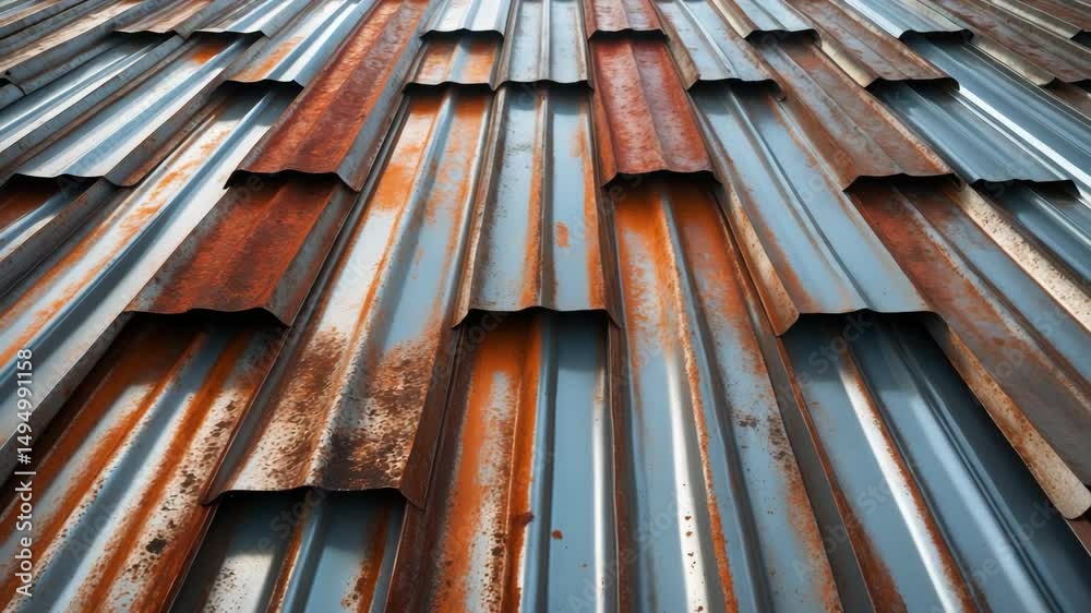Aged metal sheet roof texture on white background. Group of rusty metal sheet textures.
