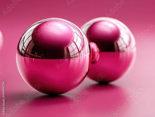 Two shiny pink spheres refl...