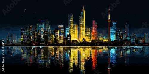 City skyline with illuminat...