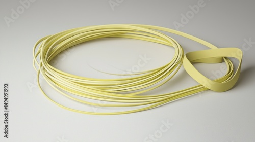 Minimalist presentation of flaxen pliable bands, a circular design element
