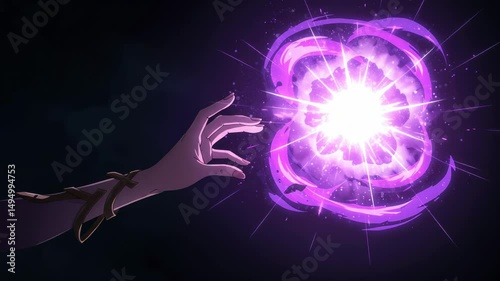 Animated mystical orb casting sequence with hand and intricate particle effects