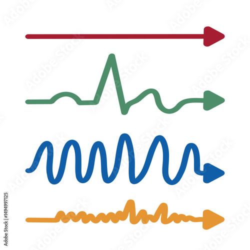 Systole Asystole VT VF Heartbeat Signal with Colorful Arrow Illustration