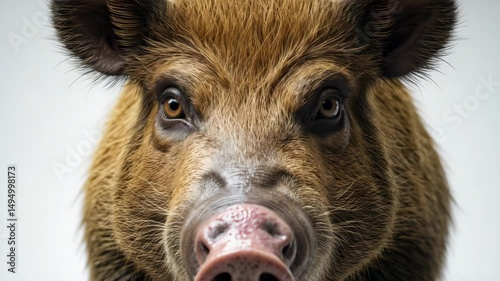 Headshot portrait of a wild boar.