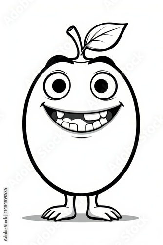 Happy Cartoon Apple Character Illustration Funny Fruit Design Cute Mascot Smiling Childish Drawing