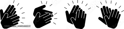 Set of bold filled icons of clapping hands. Minimal silhouette style for reactions, emojis, feedback or celebration illustrations. Isolated on transparent background