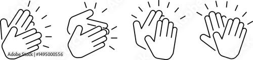Minimal linear icons of clapping hands in different styles, perfect for UI, reactions, or communication design elements. Isolated on transparent background