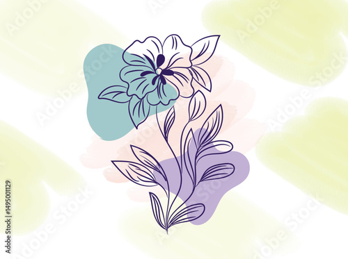 Elegant Line Art Flower with Pastel Watercolor Background
