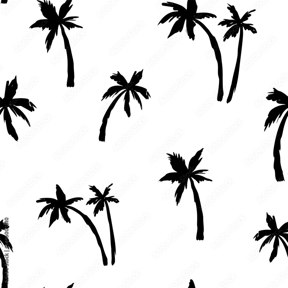 Fototapeta premium Tropical pattern, palm trees sketch, doodle illustration, vector, hand drawn, monochrome