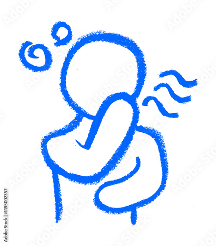 Person Coughing Nausea Icon Crayon Chalk Drawing Vector
