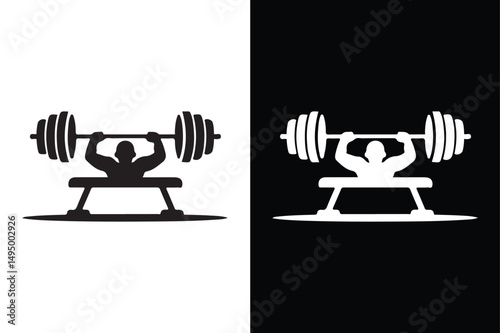 Bench Press Clipart Vector Monochrome Gym Silhouette Icon.