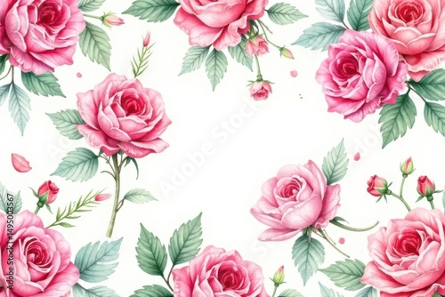 Delicate watercolor roses & leaves, repeating seamlessly , elegant, floral pattern, pattern