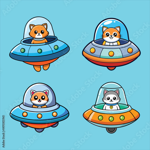 Cat Driving Spaceship Ufo