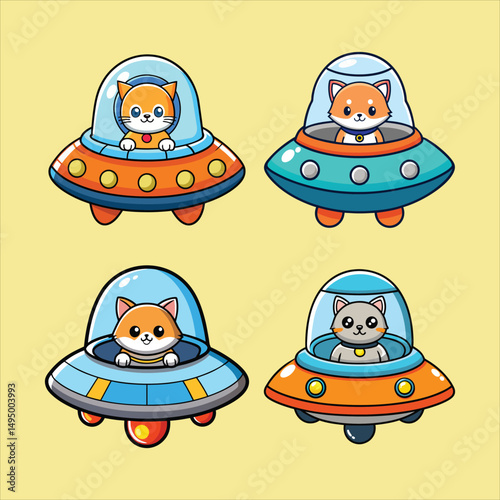 Cat Driving Spaceship Ufo