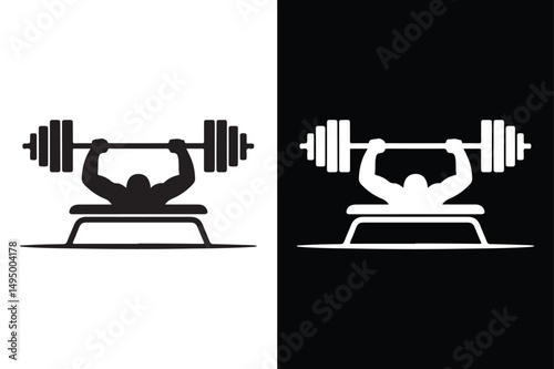 Bench Press Clipart Vector Monochrome Gym Silhouette Icon.