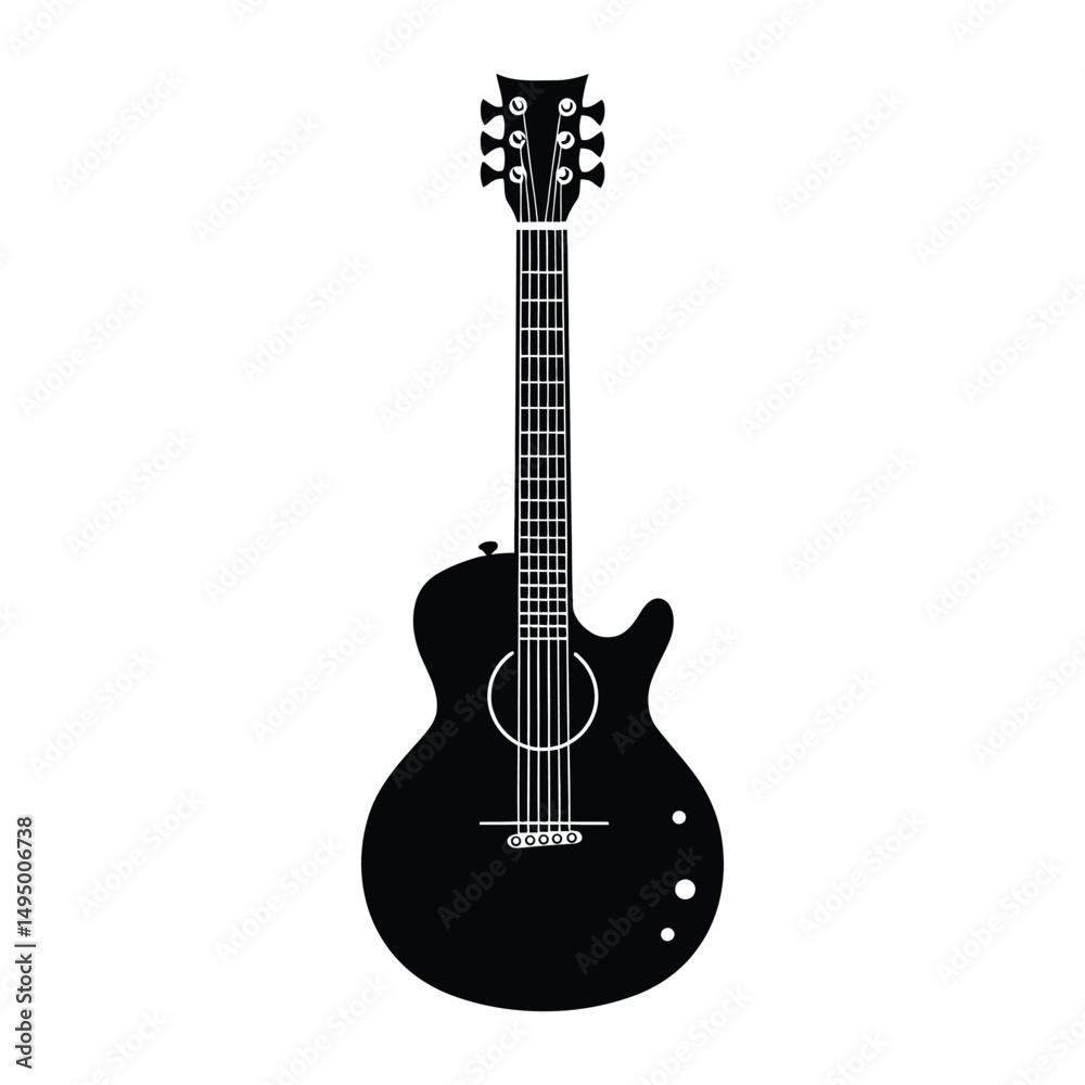 Obraz premium Guitar black silhouette of simple minimal vector