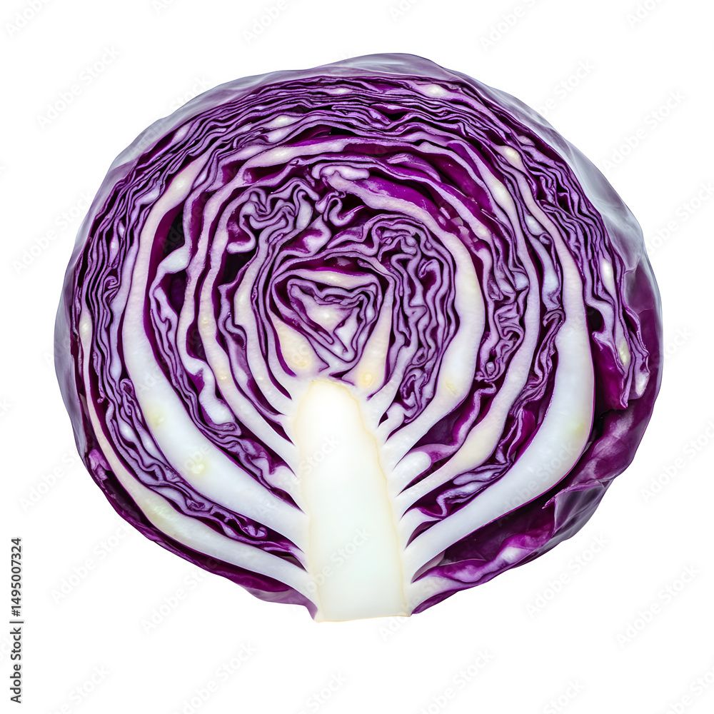 Fototapeta premium Half-cut purple cabbage Isolated White Background