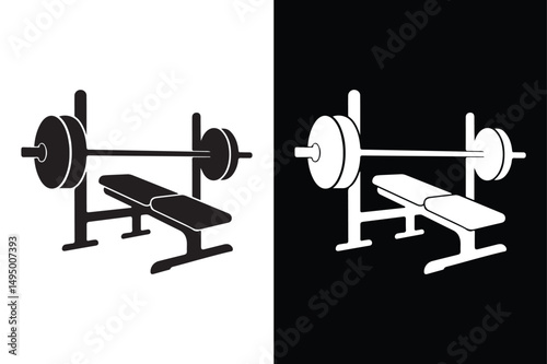 Gym Bench Press Icon Flat Silhouette Vector in Black and White.
