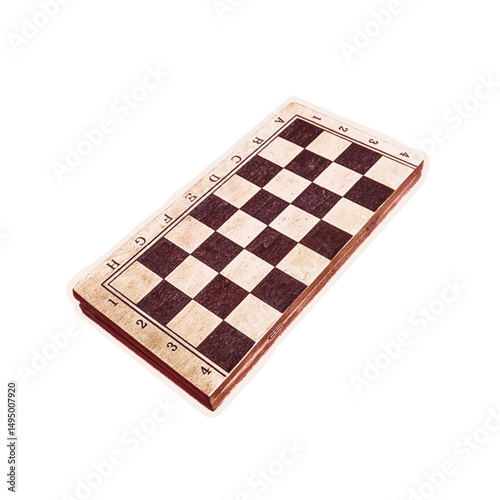 Trendy halftone collage of a chessboard cut out an old newspaper. Isolated vector illustration colorful retro sticker with Bitmap and Dots texture. Vintage Pop art aesthetic, 80s - 90s vibe, nostalgic