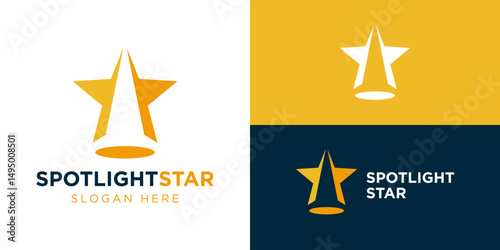 Creative simple spotlight star logo template. Star with spot light logo design vector illustration.