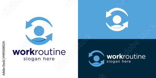 Creative simple work routine logo template. People with rotation arrow symbol for shift work logo design vector illustration.