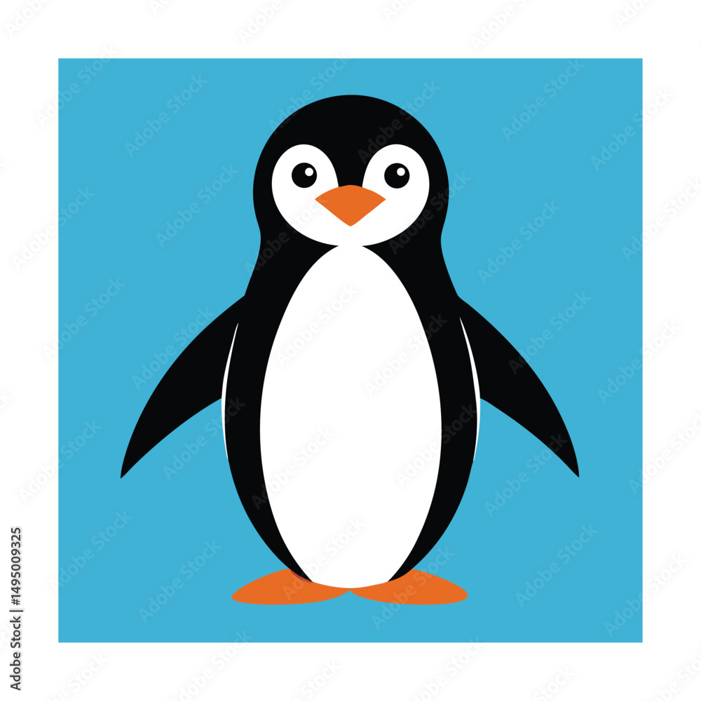 Naklejka premium Cute cartoon penguin standing in front of a bright blue background adorable illustration